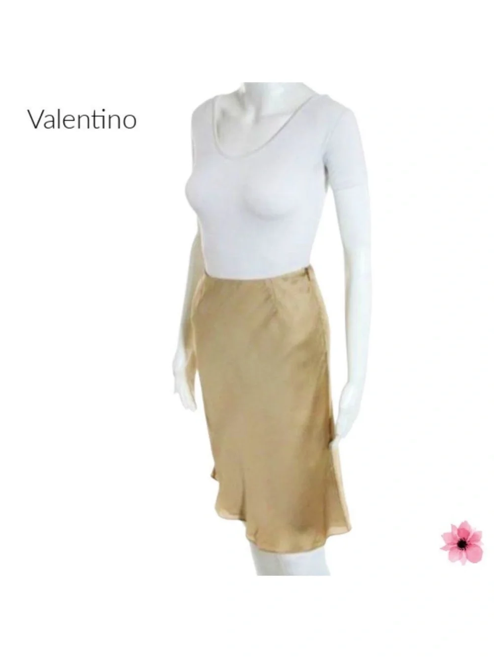 Valentino Beige Gold Silk Zip Knee Length Pencil Trumpet Skirt Size IT 38